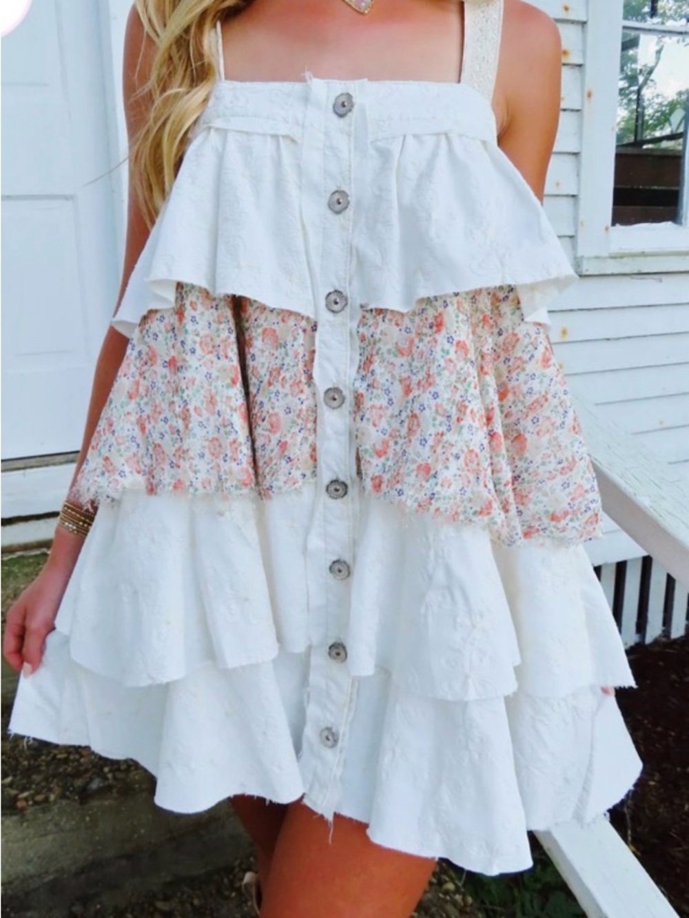 Color Collective White Floral Tiered Mini Dress